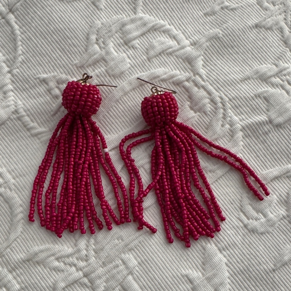 BaubleBar Vibrant Pink Beaded Tassel Earrings